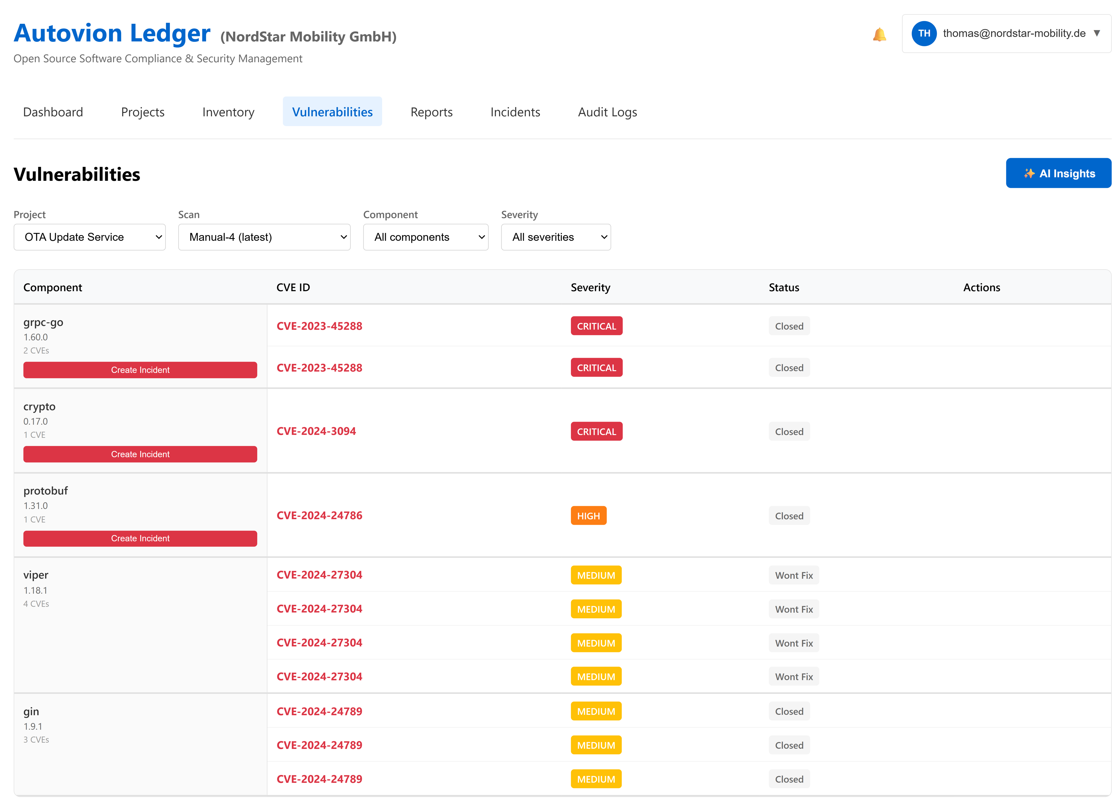 Autovion Ledger - EU-CRA-Compliance über den gesamten Software-Lifecycle operationalisieren: SBOM, vulnerability, and CRA compliance evidence